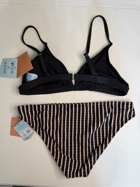 Shade & Shore Black Triangle Bikini Top with Black & Cream Striped Bottom #283